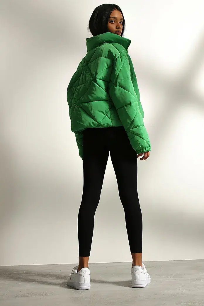 Misspap Quilted Green Cropped Puffer Coat