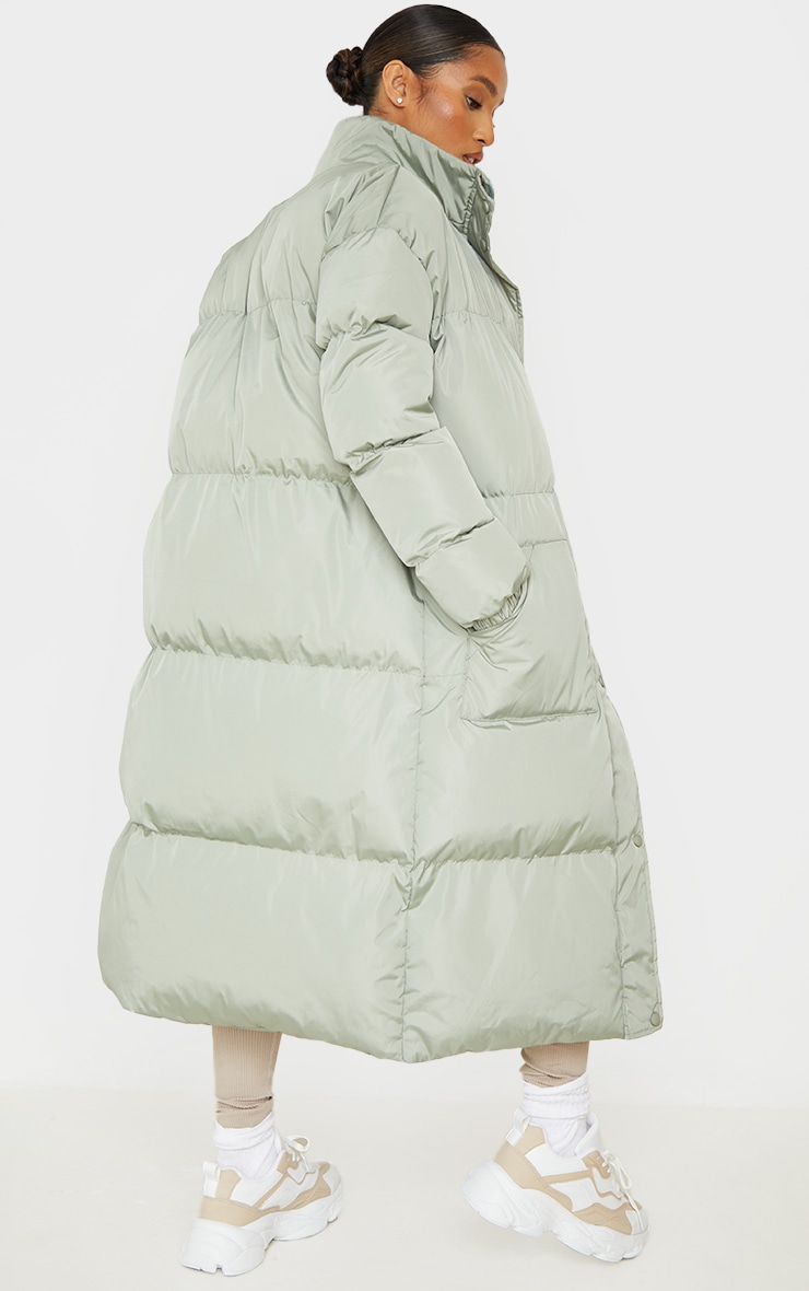 PrettyLittleThing Petite Sage Green Maxi Puffer Coat