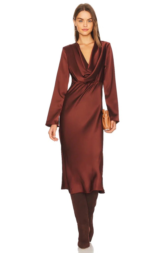Best Brown Satin Dress Women Line