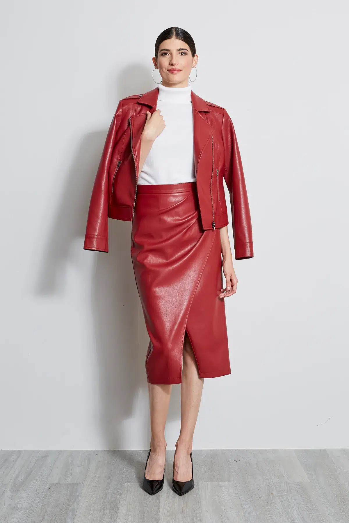 12. Elie Tahari Midi Vegan Leather Wrap Skirt