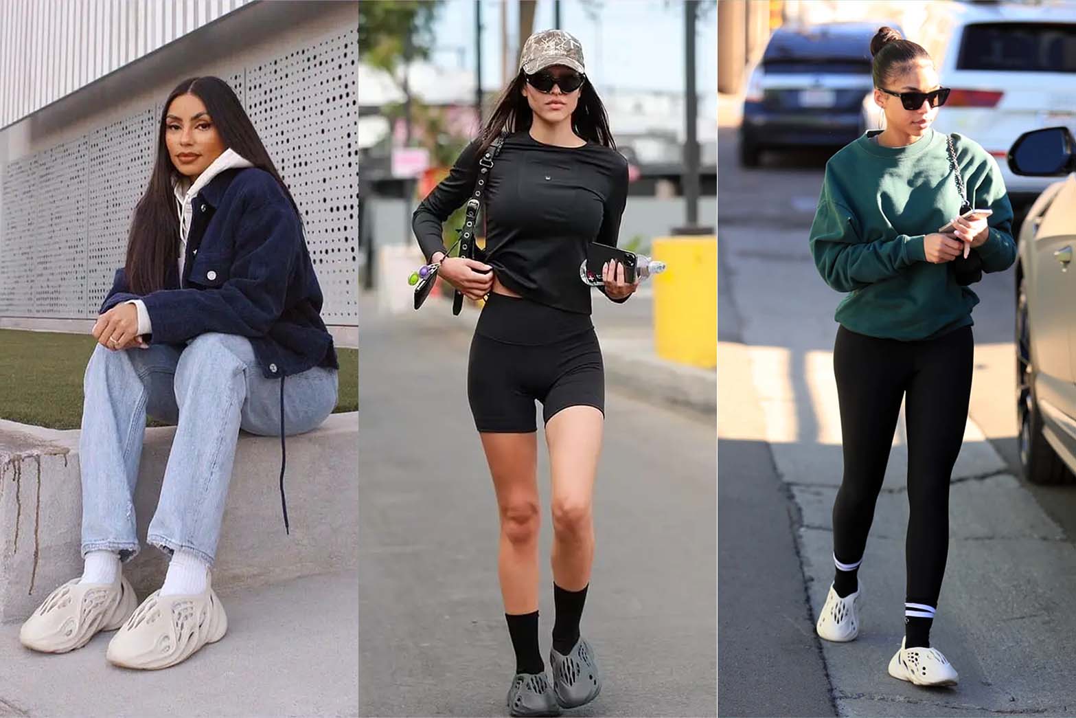 Yeezy foam runner outfit  Runners outfit, Kim kardashian hair, Biker outfit