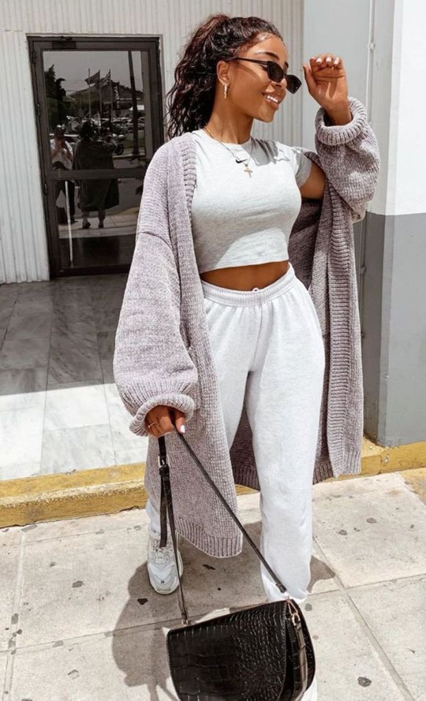 How to Style Grey Sweatpants 4 - Cardigan