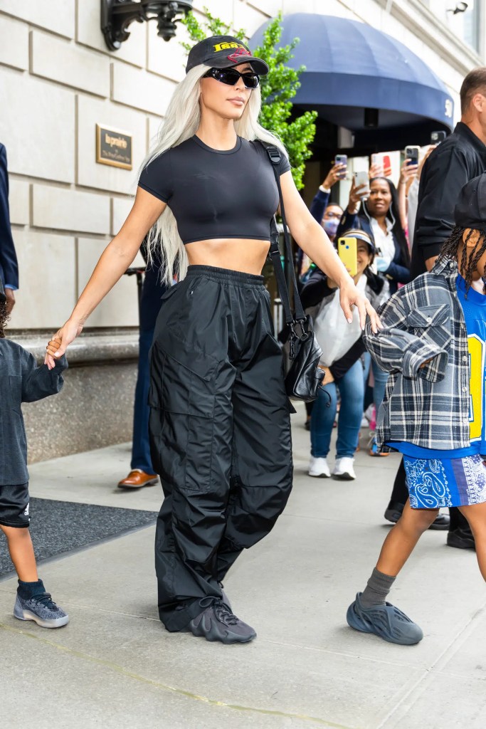 What to Wear With Black Pants - Kim Kardashian Cargo Pants Yeezys